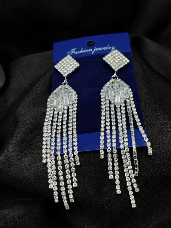 Imported Earrings | Tarnish-free Diamond Cascade | Luxury Look Artificial Earrings | Girls Earrings | Women Earrings (Silver)