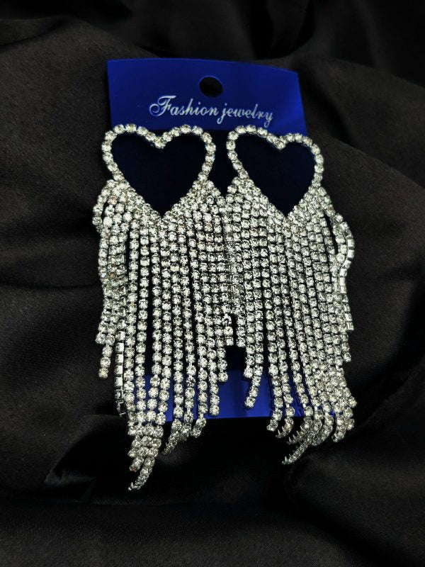 Imported Earrings | Tarnish-free Heart Fringe | Luxury Look Artificial Earrings | Girls Earrings | Women Earrings (Silver)