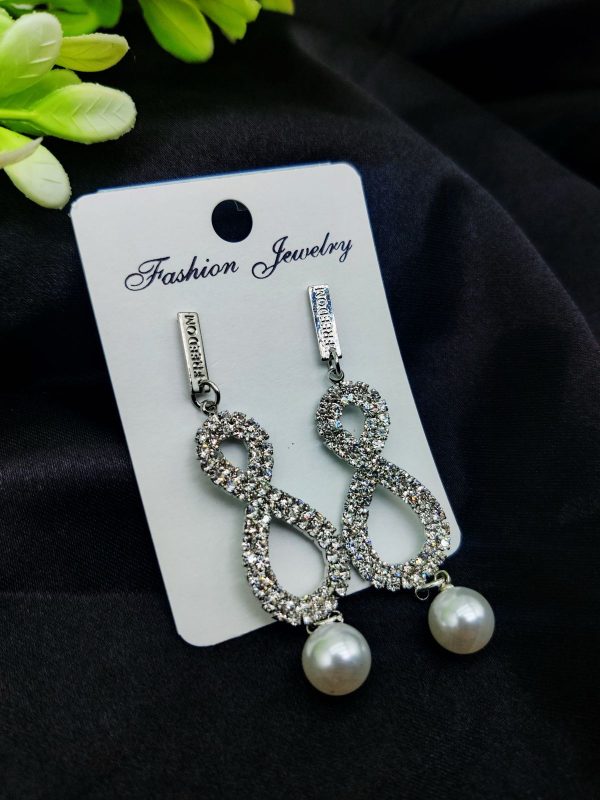 Imported Earrings In Multiple Design | Infinity Pearl | Look Artificial Earrings | Girls Earrings | Women Earrings ( Silver Color)