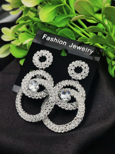 Imported Earrings In Multiple Design | Triple Ring | Look Artificial Earrings | Girls Earrings | Women Earrings ( Silver Color)