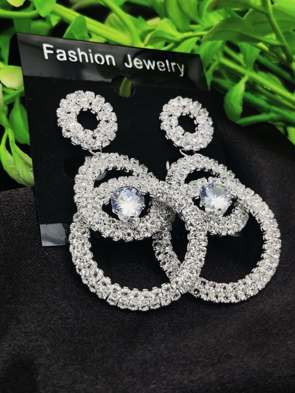 Imported Earrings In Multiple Design | Triple Ring | Look Artificial Earrings | Girls Earrings | Women Earrings ( Silver Color)