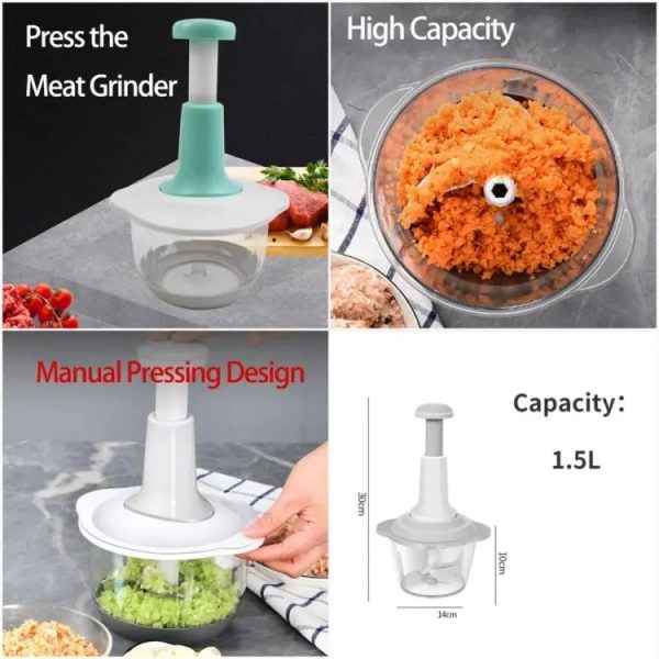 Manual Hand Push Chopper | Multi-functional Vegetable Meat Grinder, Grater, Chopper -1500 Ml (random Color)